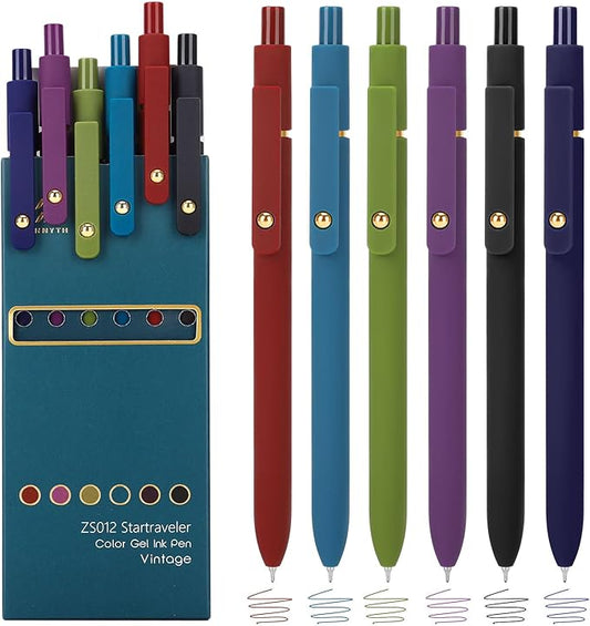 Ddaowanx Colorful Gel Pens, 0.5mm Fine Point Retractable,Multi Colored Pens for Journaling and Sketching, Teacher Must Haves,Teacher School Supplies, Gifts for Women (6Pcs-Vintage Colors)