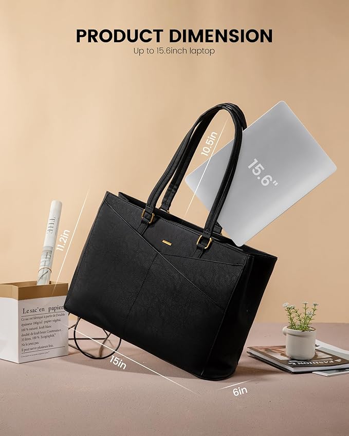 LOVEVOOK Laptop Bag for Women,15.6 Inch Laptop Tote Bag for Women,Vintage Leather Work Tote Bags Computer Teacher Bag,Waterproof Business Bag Office Briefcase