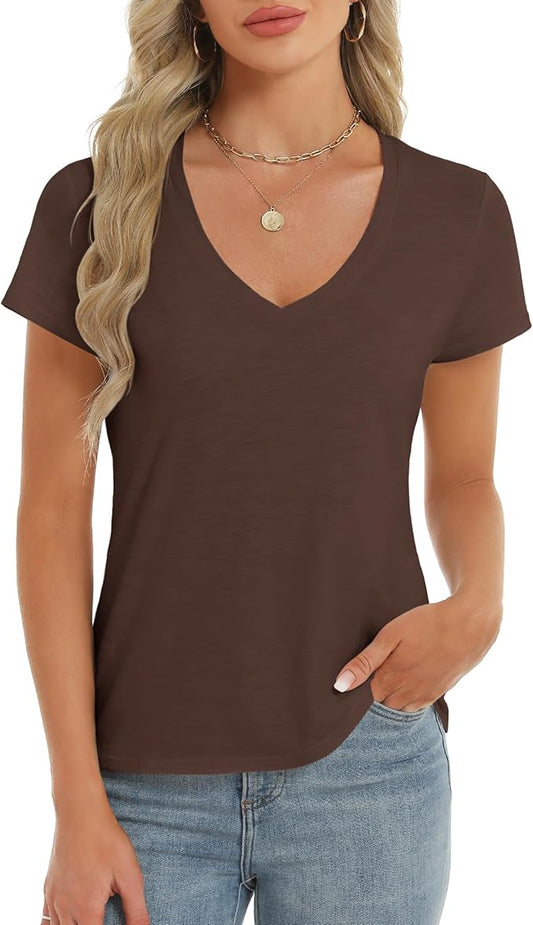 Stelle Womens T Shirts Short Sleeve V Neck Basic Tee Casual Loose Fit Tops Lightweight Soft Summer Outfits Clothes