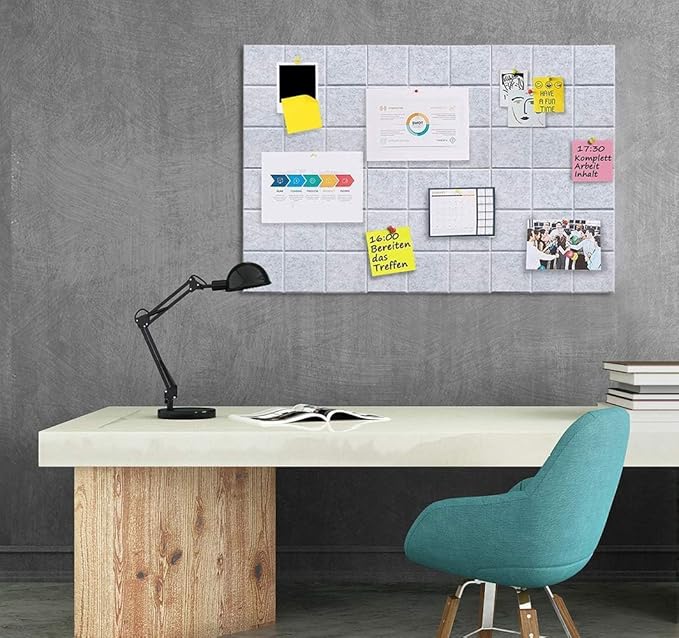 Large Cork Board Felt Board Tiles for Walls with 30 Push Pins, 11.8"x11.8" Pack of 12 Pin Board Notice Boards for Home Office Kitchen, Bulletin Board Wall Tiles for Photos Memos