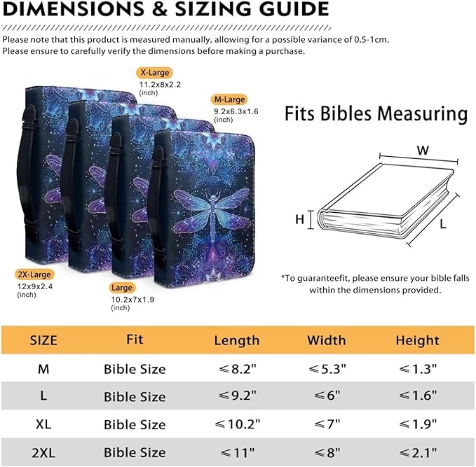 Lotusorchid Dragonfly Print Bible Covers for Women PU Leather Bible Case, Portable Bible Tote Bag Bible Book Carrying Case Christian Bible Accessories with Handle Pocket, Blue, M