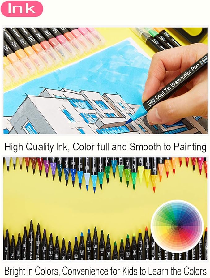 Dual Tip Markers for Kids, Washable Set, Art with Stand Portable Box, Gift For Kids (24 Colours)
