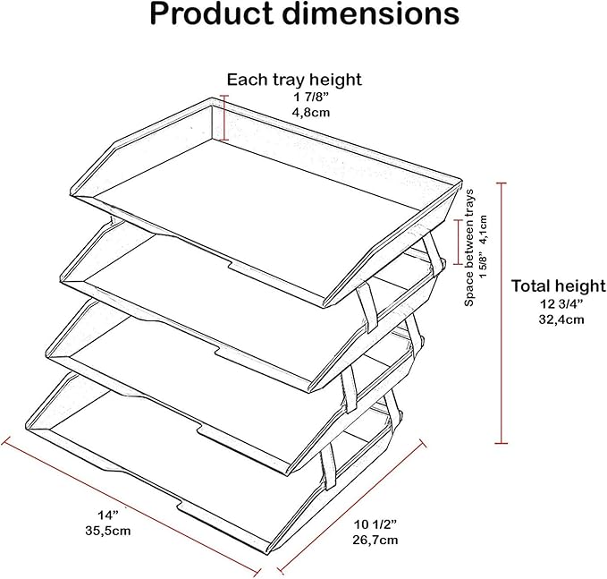 Acrimet 4 Tier Side Load Letter Tray Facility, Desktop File Organizer, A4 Letter Size Paper Organizer, Minimalist Storage Solution Paper Tray for Office, Home, Classroom (Plastic, Clear Pink Color)