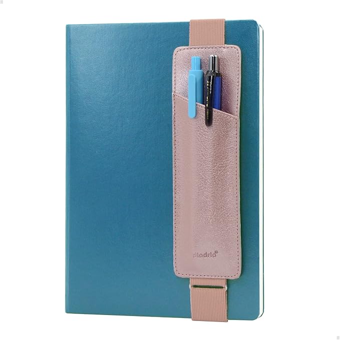 Adjustable Elastic Band Pen Holder, Pencil Holder, Pen Sleeve Pouch for Hardcover Journals, Notebooks, Planners, Binders, Fit Notebooks from 8" to 11” in Height, PU Leather, Detachable, Rose Gold