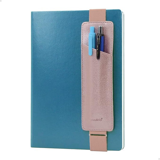 Adjustable Elastic Band Pen Holder, Pencil Holder, Pen Sleeve Pouch for Hardcover Journals, Notebooks, Planners, Binders, Fit Notebooks from 8" to 11” in Height, PU Leather, Detachable, Rose Gold