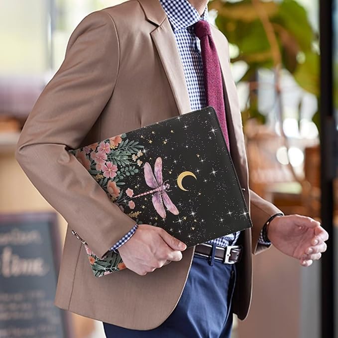Cozeyat File Folders Letter Size Aesthetic Dragonfly and Floral Print Leather Conference Folder for Business Office Work, Portfolio Binder Organizer for Women