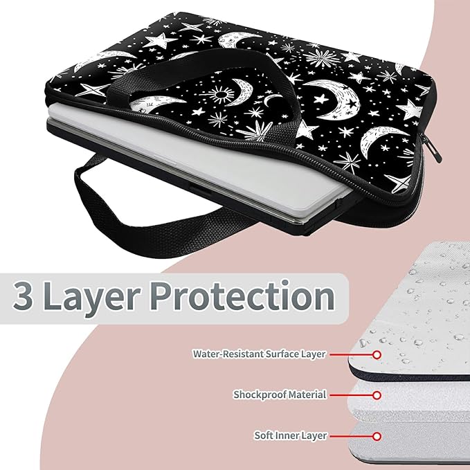 Universal Tablet Laptop Sleeve Case 10 inch, Moons Stars Slim Carrying Case Durable Handbag Travel Laptop Bag for 7 to 10-inch Laptops/Notebook/Kids Tablet/ipad/eBook Readers