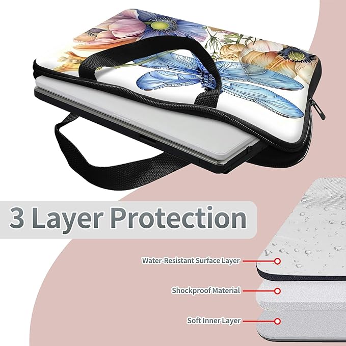 Universal Tablet Laptop Sleeve Case 10 inch, Blue Dragonfly Slim Carrying Case Durable Handbag Travel Laptop Bag for 7 to 10-inch Laptops/Notebook/Kids Tablet/ipad/eBook Readers