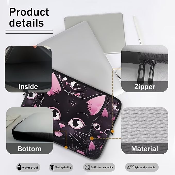 Black Cat Printed Laptop Briefcase for Women Men, Waterproof 15 Inch Laptop Bag Messenger Bag Lightweight Laptop Case for Office Business Traveling Daily Use, Gift for Father