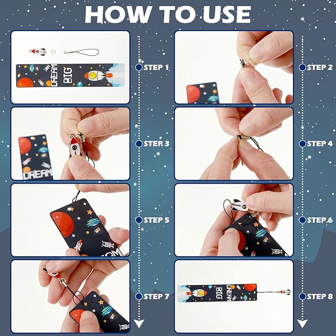 Christmas Space Theme Bookmarks with Metal Charms Planet Rocket Space Ship Theme Bookmarks Inspirational Quotes Bookmarks for Space Christmas Party Favors Gifts Kids Boys Girls Encourage(48 Pieces)