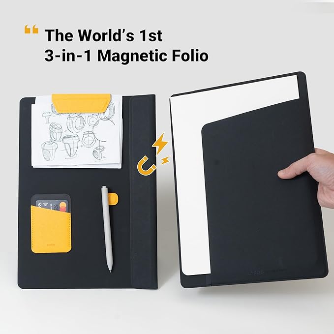 LHiDS Folio Lite 2.0 with Stand, Business Portfolio Resume, 3-in-1 Padfolio with Magnetic Accessories, Work as Notebook Cover, Clipboard, Organizing Board for Home and Office (Black, A4/Letter)