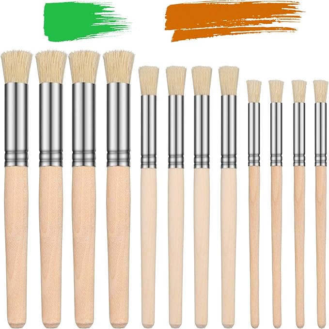 Wooden Stencil Brushes Natural Stencil Bristle pens Dome Art Painting pens Wood Template Brush for Acrylic Oil Watercolor Art Painting DIY Crafts Card Making Supplies, 3 Sizes