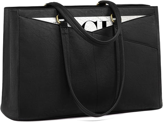LOVEVOOK Laptop Bag for Women,15.6 Inch Laptop Tote Bag for Women,Vintage Leather Work Tote Bags Computer Teacher Bag,Waterproof Business Bag Office Briefcase