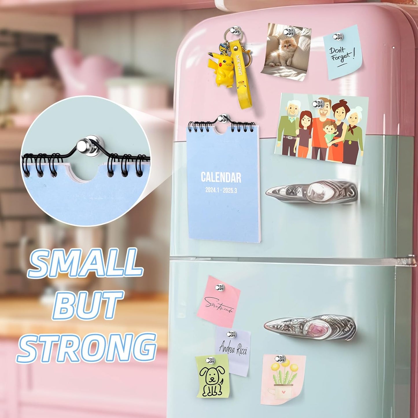 VNDUEEY 40 Pcs Refrigerator Magnets, Rose Gold Strong Magnet for Whiteboard, Fridge Magnet, Small Push Pin Magnets Office, Classroom, Map (Silver)