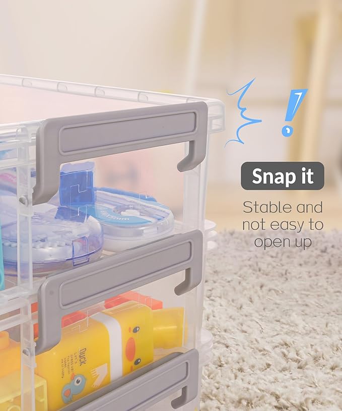 Sooez 6 Pack Extra Large Pencil Box, Plastic Pencil Case Crayon Box Bulk, Clear Marker Organizer Plastic Containers with Lid, Stackable Storage Box for Craft, Pen, Art, School Supply, Grey