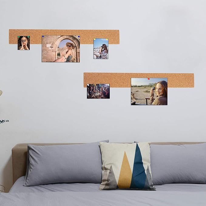 FEBSNOW 3 Pcs Bulletin Strip Cork Strip Cork Bulletin Bar Strip Natural Frameless Cork Board Strips with Strength Adhesive Backing for Office, School, Home Holiday Decor 15" X 2"- 1/2" Thick