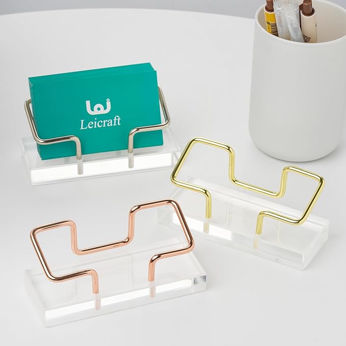 Business Card Holder for Desk, Modern Card Organizers and Office Desk Accessories for Men and Women (Rose Gold)