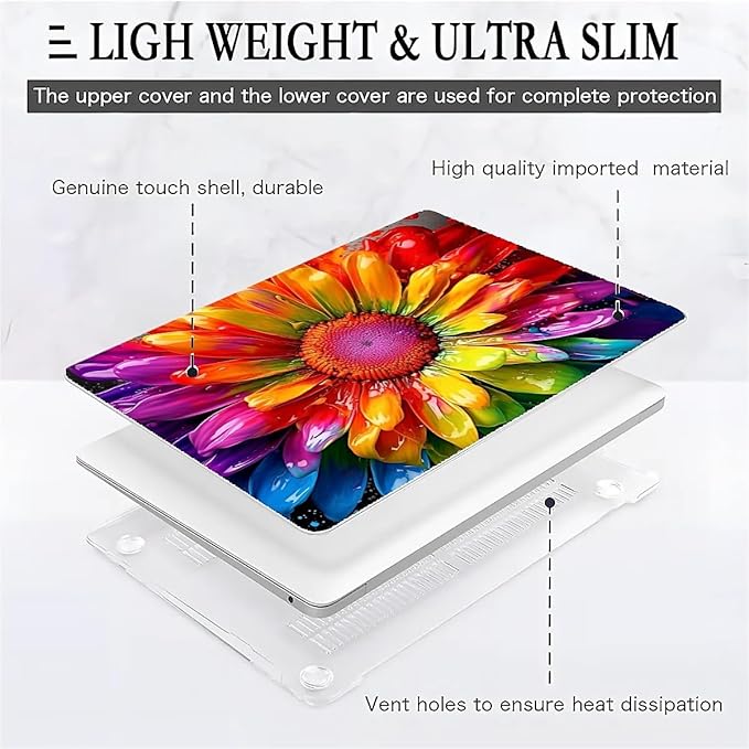 Compatible with 13.3 Inch MacBook Air A1466/A1369, Colorful Rainbow Sunflowers Hard Plastic Shell Cover Case