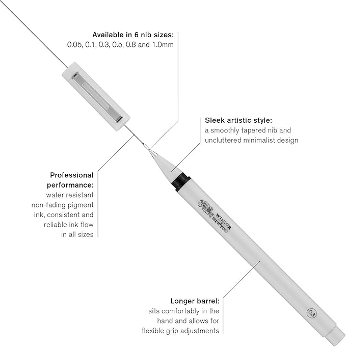 Winsor & Newton Fineliner Fine Point Pen Set, Assorted, Set of 5, Black