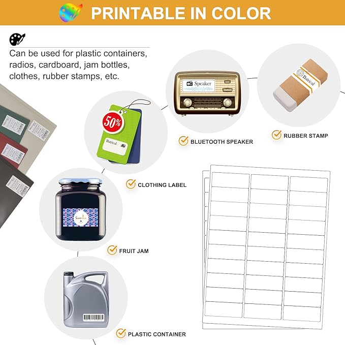 1" x 2-5/8" Address Labels 1500 labels sticker paper for Laser/Ink Jet Printer mailing labels 8.5"×11" white 30 per sheet