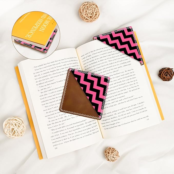 Personalized Leather Bookmarks, Fun & Cute Book Accessories for Reading Lovers, Unbreakable Page Markers for Women Men Girls Boys Student Teacher Kids Retirement Birthday Gifts (Black&Pink Stripes)