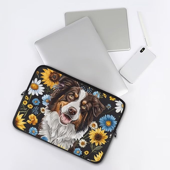 Bernese Mountain Dog Printed Computer Bags for Laptops, Sunflower Daisy Printed 12 Inch Laptop Bag Laptop Briefcase Travel Case for Women Men Teens, Compatible with Most Laptops