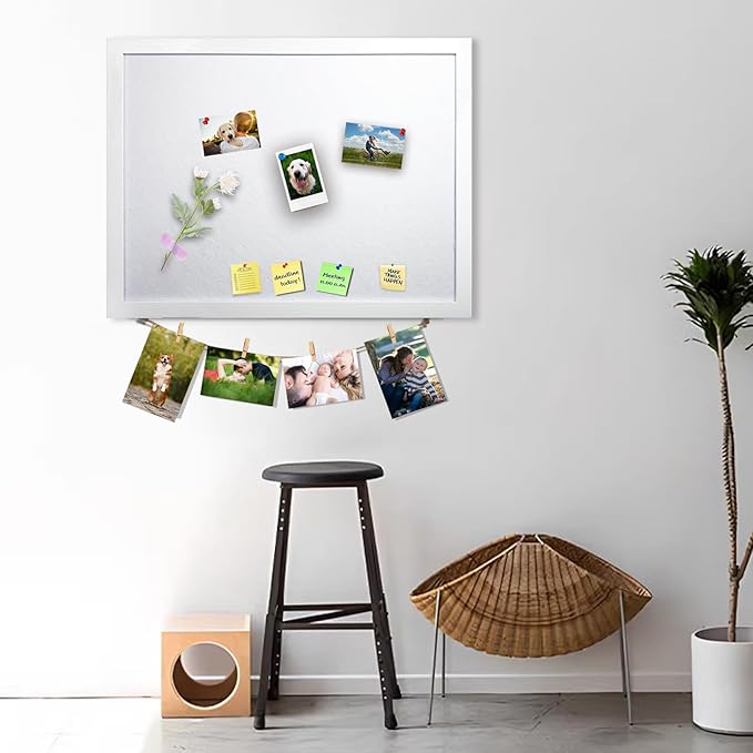 White Bulletin Board Cork Boards Vision Board with Felt, 17"x13" Small Display Pin Board for Walls, Desk, Jewelry, Notes, Collection, Photos, Office, White Framed and Felt Board, 1pc