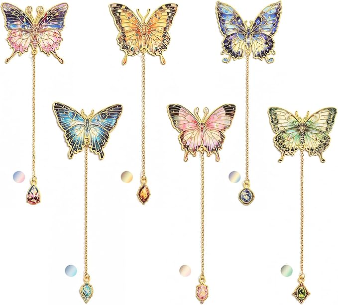 6 Pieces Metal Butterfly Bookmarks with Chain, Golden Hollow Bookmark Monet Van Gogh Oil Painting Theme Book Mark Bookmarks for Book Lovers Writers Readers Children Teens for Women