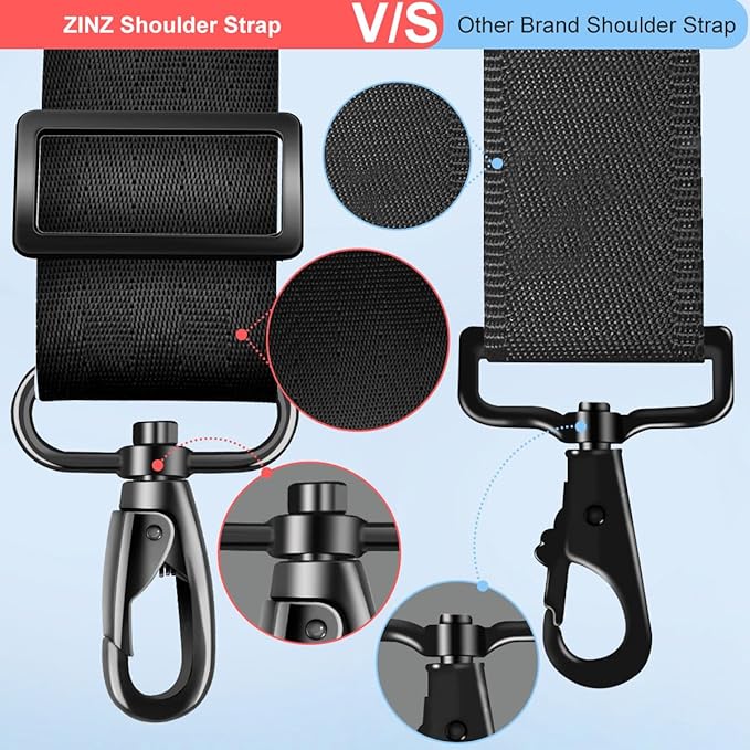 ZINZ Bag Shoulder Strap 78 inch with Ultra Cushion Breathable Pad, Durable Strap with Double Adjustable Buckles and Metal Hooks for D-ring Bags,Black Red
