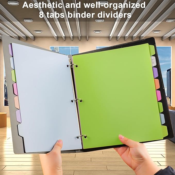 HABGP 16Pcs/2 Set Binder Dividers with Tabs, 8 Color Tab for 3 Ring Binder Dividers, Page Folder Dividers for 3 Ring Binder Sheet Paper Protectors, Plastic Tabbed File Dividers with Tabs