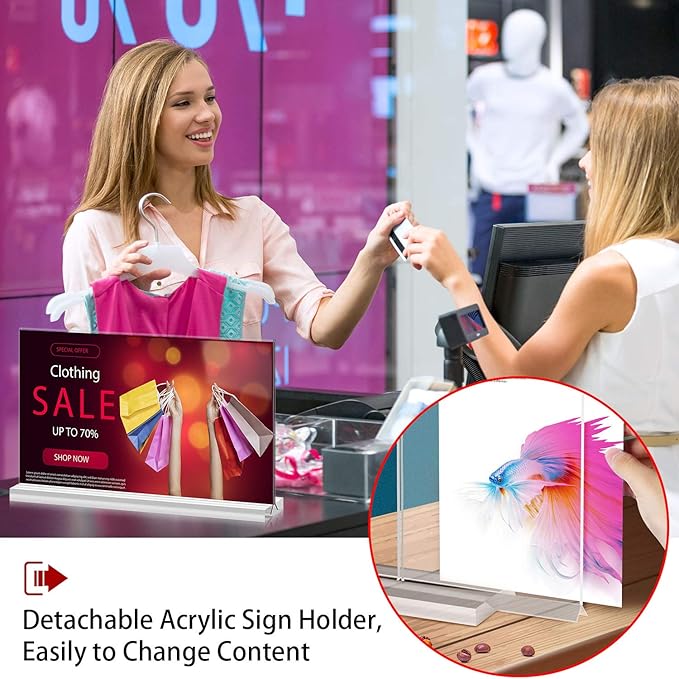 newnewshow Acrylic Sign Holder 8.5x5.5 Inch 3 Pack Horizontal T Shape Double-Sided Desktop Display Holder. (Optional 8.5x11 8.5x5.5 5x7 Horizontal and Vertical)