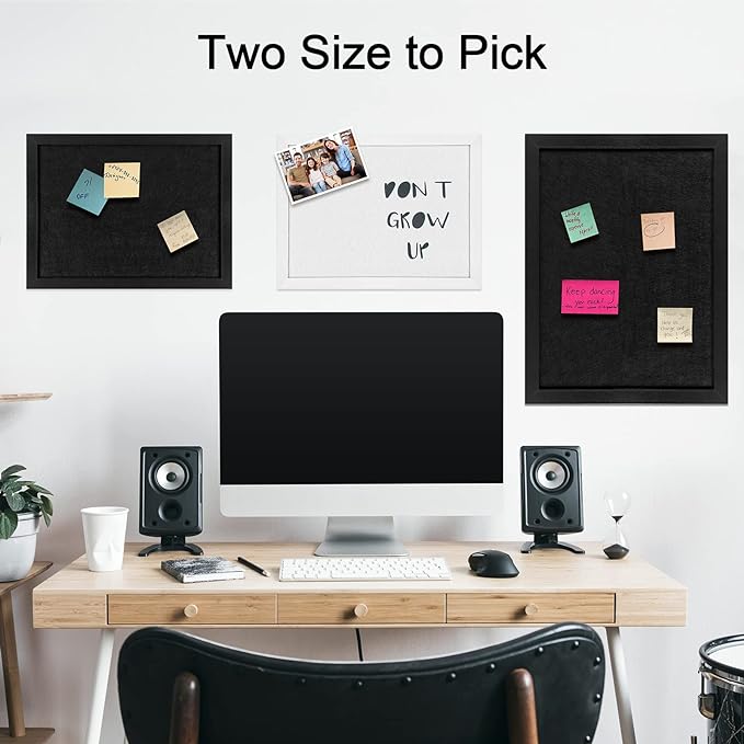 TORASO Cork Board Bulletin Board, Cork Boards for Walls with Pins, Eye Bolts, gaskets, Screws, Pin Board for Office, School and Home (All Black, 17“x23-1P)