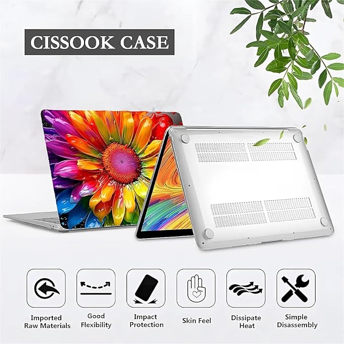 Compatible with 15 Inch MacBook Air A2941 M2 2023, Colorful Rainbow Sunflowers Hard Plastic Shell Cover Case