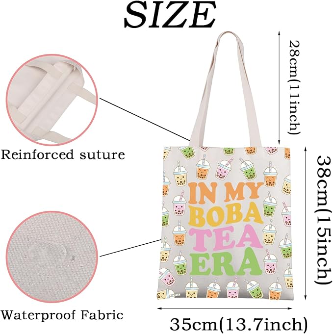 WSNANG Drinks Bubble Tea Gift In My Tea Era Canvas Tote Bag Bubble Tea Shoulder Bag Cute Milk Tea Shopping bag