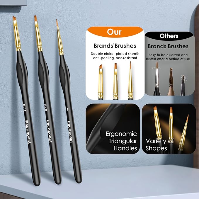 Detail Paint Brushes Set, 12PC Miniature Brushes for Fine Detailing & Art Painting, Small Tiny Paint Brush Perfect for Acrylic, Citadel, Paint by Number, Figurine, Craft, Models, Warhammer 40k (Black)