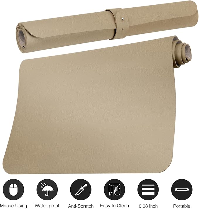‎Boutilon Leather Desk Pad 35"x 17" Non-Slip Mouse Pad,Office Desk Mat,Waterprooft PU Leather Desk Blotter,Desk Pad Protector,Desk Writing Pad for Home Office Decor (L-Beige,35"x 17")