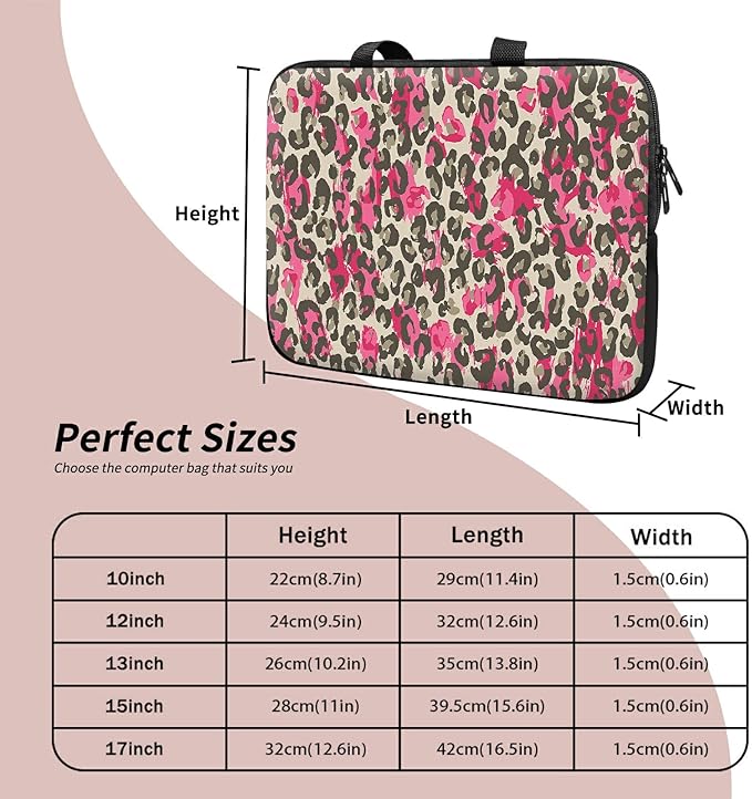 Laptop Sleeve Case Bag 13 inch, Pink Leopard Slim Carrying Case Durable Handbag Travel Laptop Bag for 13 inch MacBook Air M3/M2/Pro M2/ 13" iPad Pro/Air M4/M2 2024