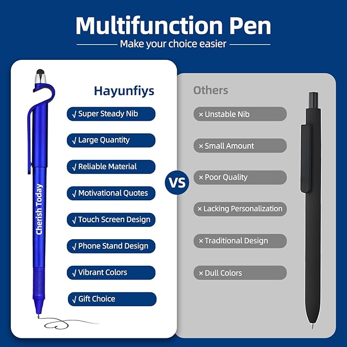 100 Pcs Inspirational Pens Batch, Motivational Ballpoint Pen with Writing Touch Screen And Mobile Phone Stand 3-in-1, Black Ink Office Encouraging Quotes, Office School Supplies Inspirational Gifts