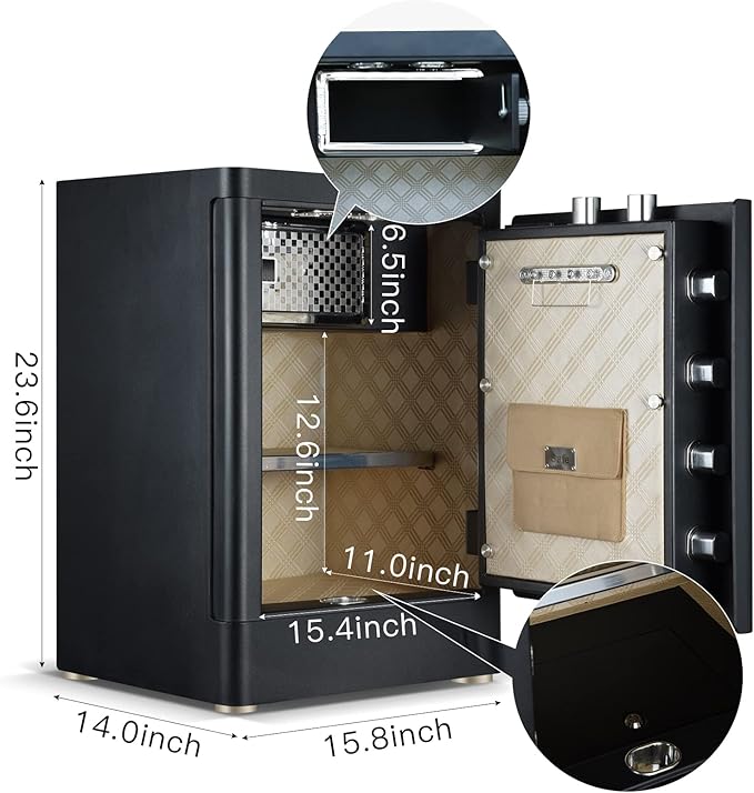 Tenamic Fireproof Fingerprint Safe Box 3.02 Cuft with Separate Lock Box and Hidden Bottom Compartment, Touch Screen Keypad Security Box with Induction Light and Leather Key Card Pouch