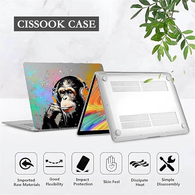 Compatible with MacBook Air 13.3 inch Case 2018-2020 Release A1932 A2179 A2337, Music Monkey with Headphone Hard Plastic Shell Cover Case
