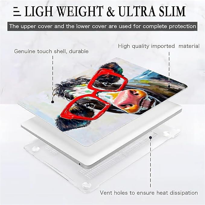 Compatible with MacBook Air 13.3 inch Case 2018-2020 Release A1932 A2179 A2337, Red Cow Hard Plastic Shell Cover Case