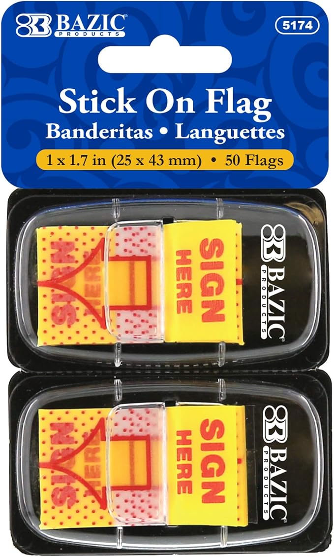 BAZIC Neon Page Markers Dispensers 1x1.7 Sign Here Neon Colored PET Arrow Flag Index Tabs, Page Bookmarks File Tab (50 Flags/Pack), 1-Pack