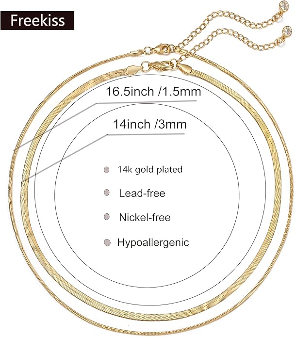 Herringbone Necklace for Women,Dainty Gold Necklace,14k Gold Plated Snake,Gold Chain Choker Necklaces,Simple Gold Layered Necklaces,Gold Jewelry Gift for Women