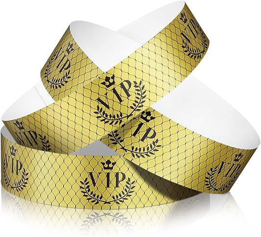Jadive 500 Pieces Paper Wristbands VIP Plastic Waterproof Party Identification Wristbands Party Bracelets for Events Amusement Parks, Club, Concerts, Fairs, Festivals and Events(Gold)