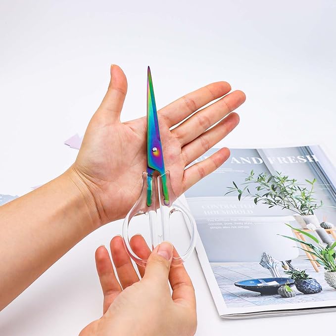 Acrylic Scissors Rainbow Scissors 6.5" Clear Scissors Metal Blades Office Cutting Shears for Craft Supplies Desk Accessories