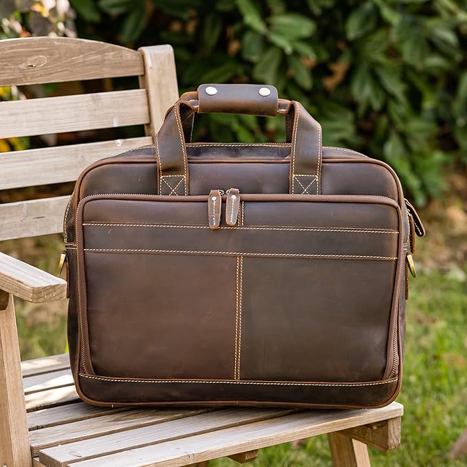 Polare Full Grain Leather 16.5'' Laptop Bag Briefcase for Men Business Messenger Work Bag Fits 15.6'' Laptop