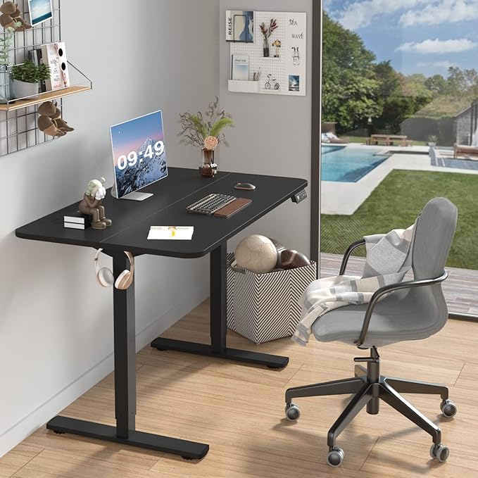 Furmax Electric Height Adjustable Standing Desk Large 48 x 24 Inches Sit Stand up Desk Home Office Computer Desk Memory Preset with T-Shaped Metal Bracket, Black