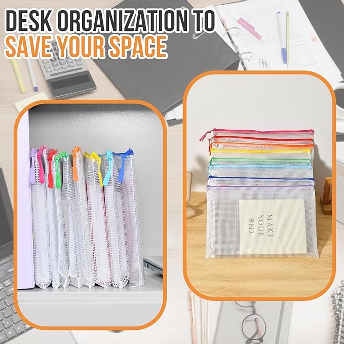 24pcs Mesh Zipper Pouch, Puzzle Storage Bags, A3 17x12 Inches Large Reusable Zipper Pouches for for Classroom Office Supplies Organizing, Extra Large Zipper Bags, Board Game Storage（8 Color）