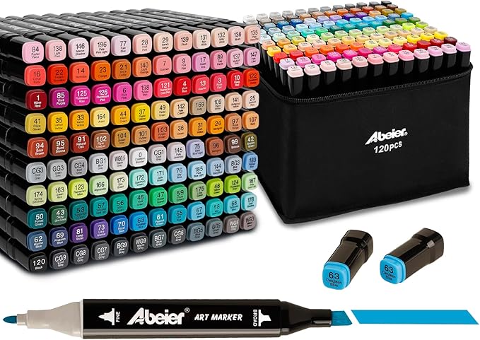 120 Colors Alcohol Markers Set, Dual Tips Blender Art Markers for Drawing, Permanent Sketch Markers for Kids adult coloring, Alcohol Based Markers, Adults Coloring and Artist Illustration.
