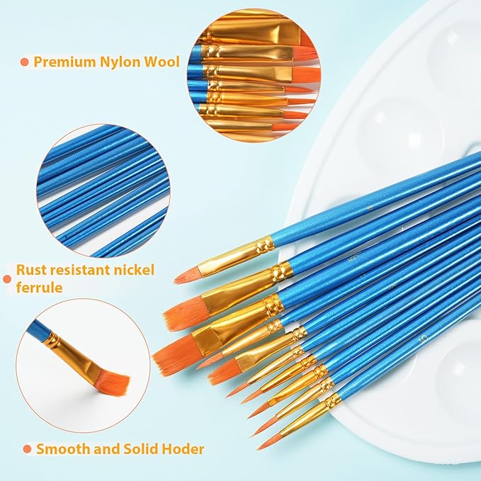 72 Pcs Painting Brush Palette Set, 60 Pcs Paint Brushes with 12 Palettes for Kids or Adults to Create Art Paint Oil Watercolor